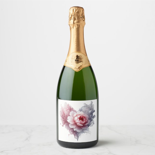 rótulo de garrafa de champanhe com coração de flor (Frente)