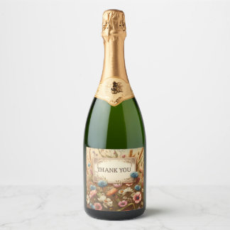 rótulo de garrafa de champanhe com flores vintage