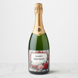 rótulo de garrafa de champanhe de moldura de rosa 
