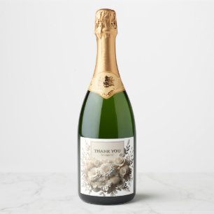 rótulo de garrafa de champanhe flores brancas obri