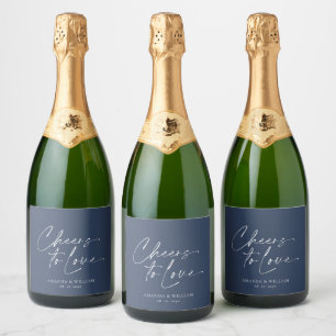 Rótulo de Garrafa de Champanhe para Casamento Azul