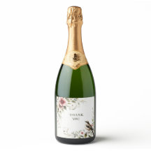 rótulo de garrafa de champanhe pássaro e flor de a
