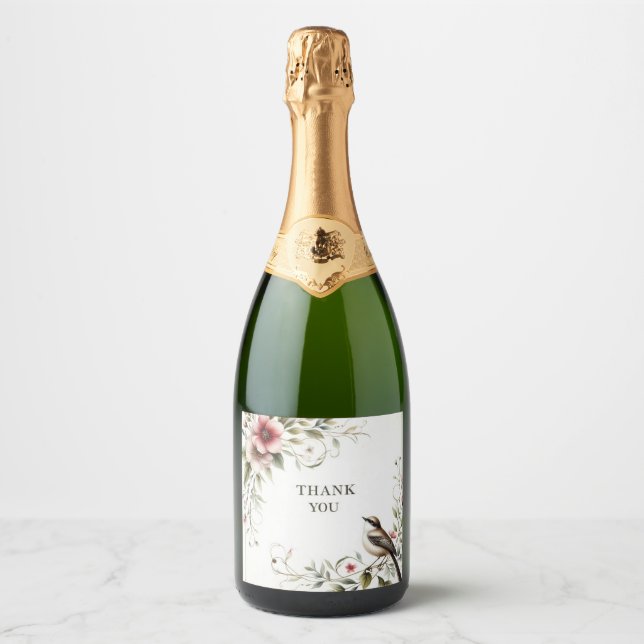 rótulo de garrafa de champanhe pássaro e flor de a (Frente)