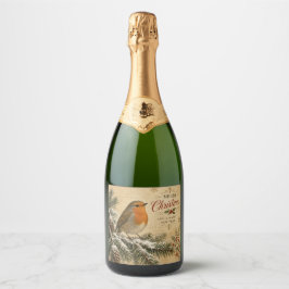 rótulo de garrafa de champanhe vintage robin natal