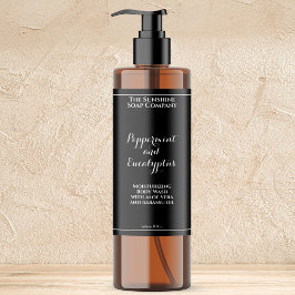 Rótulo de garrafa de cosméticos preto com fonte cu