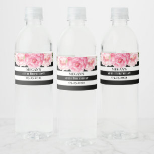 Rótulo De Garrafa De Vinho 16º aniversário Douradas Flores Rosa