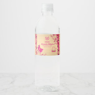 Rótulo De Garrafa De Vinho 50 & Fabulous Saltos Altos Dourados Rosa Quente Br