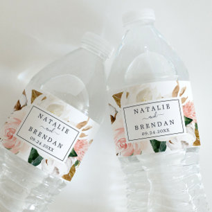 Rótulo De Garrafa De Vinho A magnólia elegante branco e cora casamento