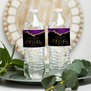 Rótulo De Garrafa De Vinho Agato Dourado Roxo 80 Festa de aniversário