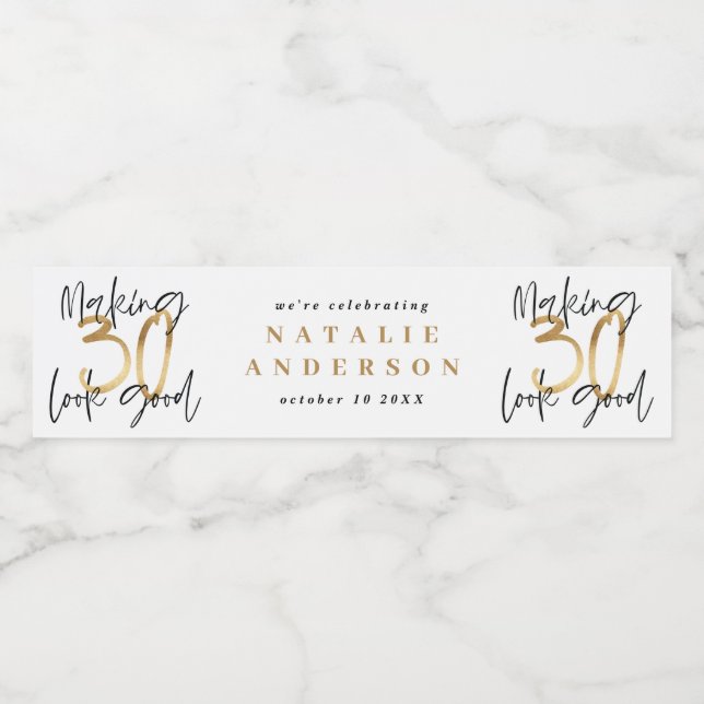 Rótulo De Garrafa De Vinho Água da tipografia do ouro preto aniversário de 30 (Rótulo Único)