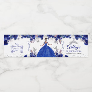 Rótulo De Garrafa De Vinho Água Royal Blue Silver Princess Quinceañera  