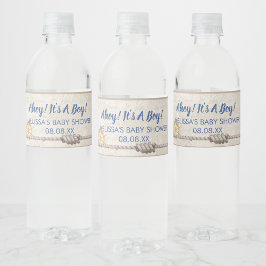 Rótulo De Garrafa De Vinho Ahoy é um tema de chá de fraldas náutico de menino