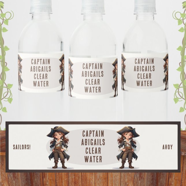 Rótulo De Garrafa De Vinho Ahoy Sailors! Rapariga Pirata Aniversário (Criador carregado)