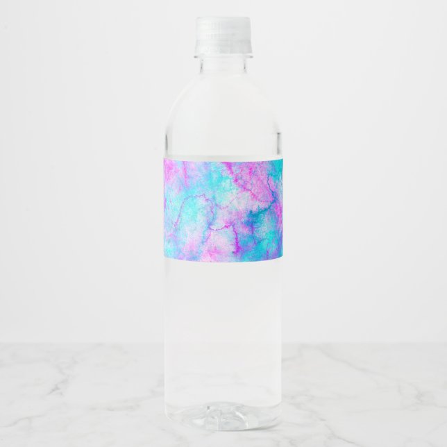 Rótulo De Garrafa De Vinho Algodão Doce Rosa e Azul Mancha de Aguarela (Frente)