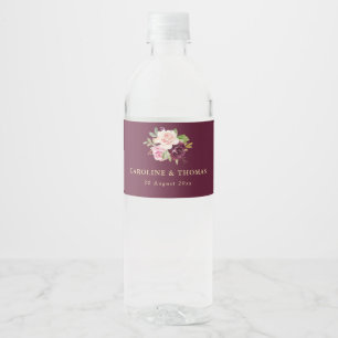 Rótulo De Garrafa De Vinho ameixa roxa e casamento floral de pêssego