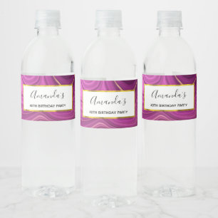 Rótulo De Garrafa De Vinho Ametista Roxo E Ágato-Abstrato Dourado Aniversário