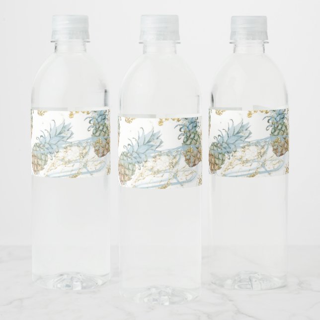 Rótulo De Garrafa De Vinho Ananases Dourados Brilham Purpurina Festa de Anive (Garrafas)