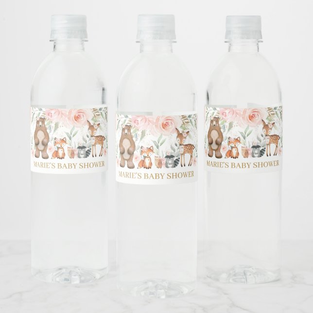 Rótulo De Garrafa De Vinho Animais da Floresta Blush Chá de fraldas Floral An (Garrafas)