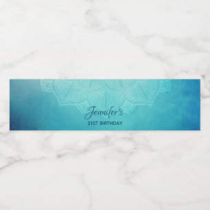 Rótulo De Garrafa De Vinho Aniversário azul bonito do abstrato da mandala