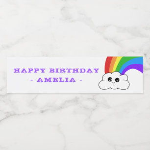 Rótulo De Garrafa De Vinho Aniversário da Nuvem Kawaii Cute