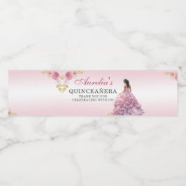 Rótulo De Garrafa De Vinho Aniversário da Quinceañera Floral Rosa-Esmagadora