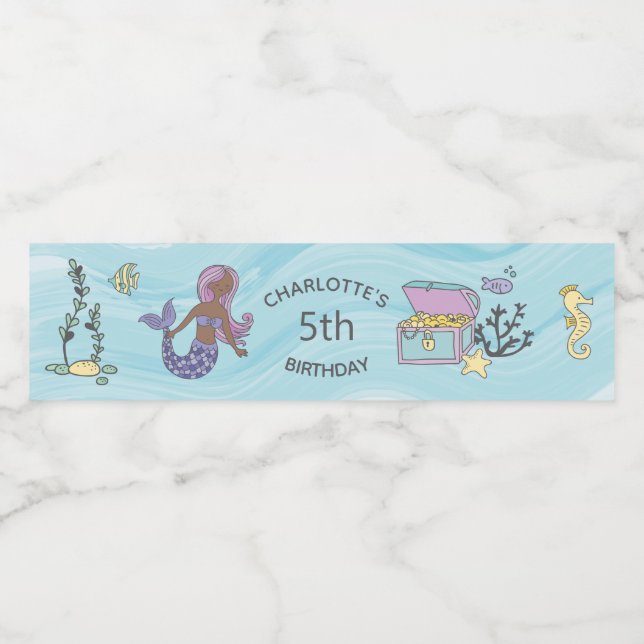 Rótulo De Garrafa De Vinho Aniversário da Sereia Púrpura da Pele Escura (Rótulo Único)