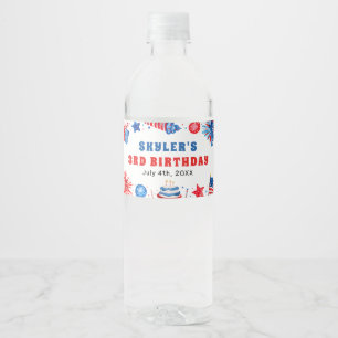 Rótulo De Garrafa De Vinho aniversário de 3 anos de Verão Vermelho e Azul em 