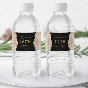 Rótulo De Garrafa De Vinho Aniversário de 50 anos Ágata Dourada Marfim Modern