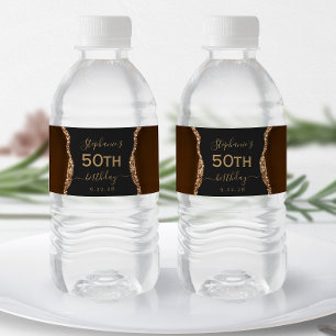 Rótulo De Garrafa De Vinho Aniversário de 50 anos Moderno Marrom Mocha Ágata