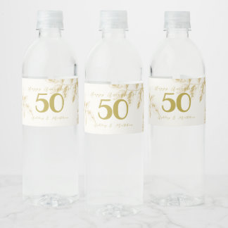 Rótulo De Garrafa De Vinho Aniversário de casamento dourado vintage com scrip