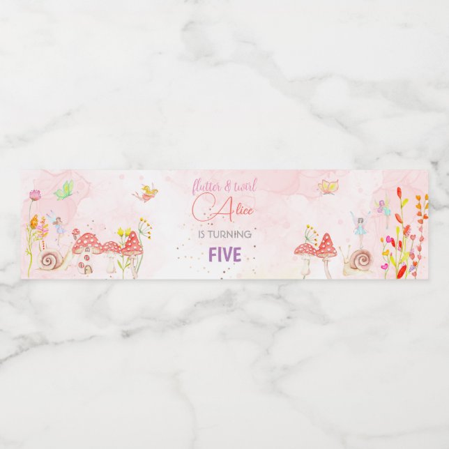 Rótulo De Garrafa De Vinho Aniversário de criança de aquarelas de fada (Rótulo Único)