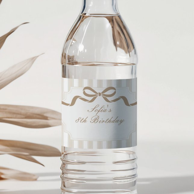 Rótulo De Garrafa De Vinho Aniversário de Listra Marrom Neutra (Criador carregado)