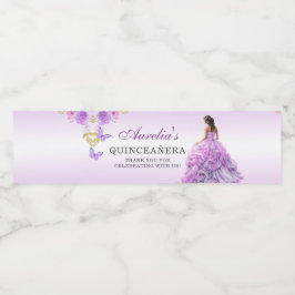 Rótulo De Garrafa De Vinho Aniversário de Quinceañera, Frente Roxa Elegante