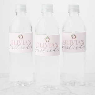 Rótulo De Garrafa De Vinho Aniversário de rodeio de vaqueira ocidental rosa