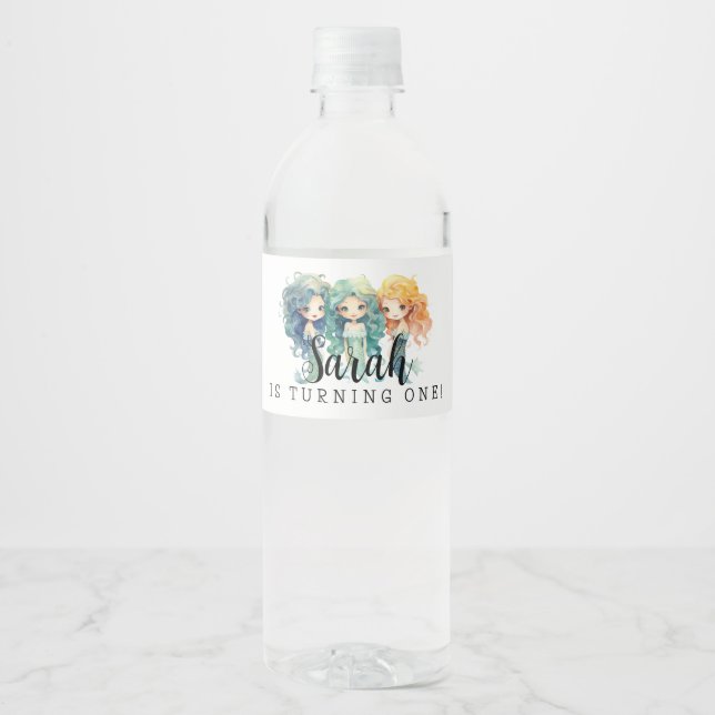 Rótulo De Garrafa De Vinho Aniversário de Sereias Mágicas (Frente)
