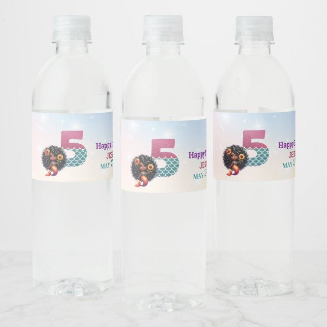 Rótulo De Garrafa De Vinho Aniversário do 5 de Sereia Afro-Americano (Garrafas)