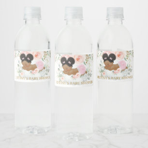 Rótulo De Garrafa De Vinho Aniversário do Chá de fraldas Cute Puff Afro-Ame