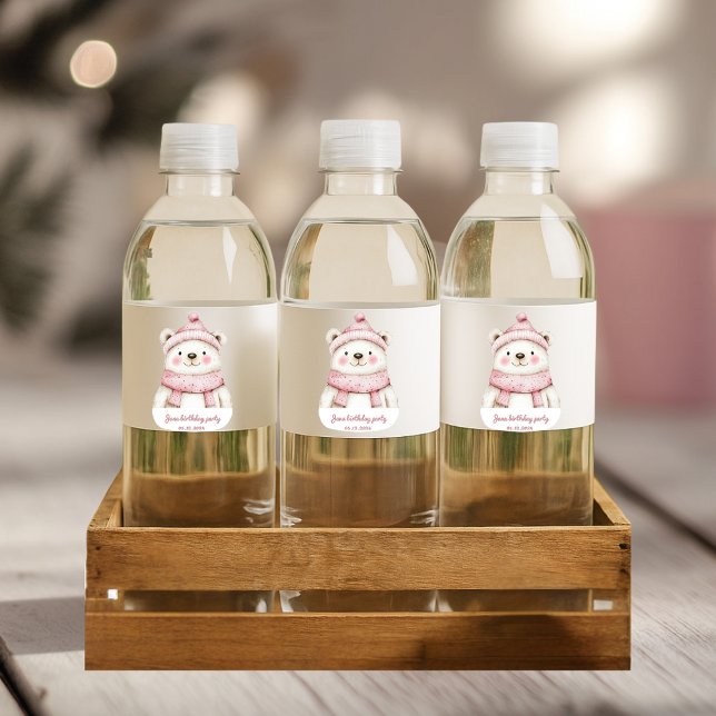 Rótulo De Garrafa De Vinho Aniversário do Urso Branco da Wonderland Winter (Criador carregado)