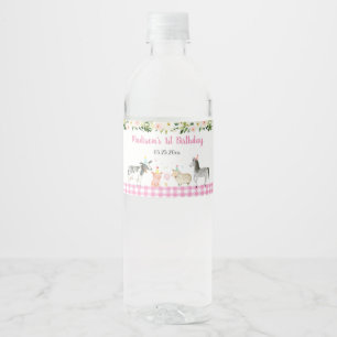 Rótulo De Garrafa De Vinho Aniversário Floral de Animais de Fazenda Rosa