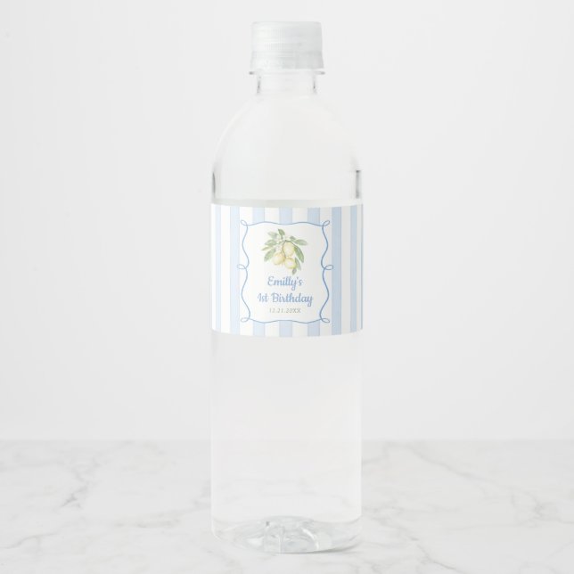 Rótulo De Garrafa De Vinho Aniversário Lemon Blue (Frente)