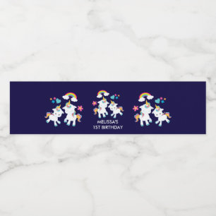 Rótulo De Garrafa De Vinho Aniversário mágico do arco-íris dos unicórnios