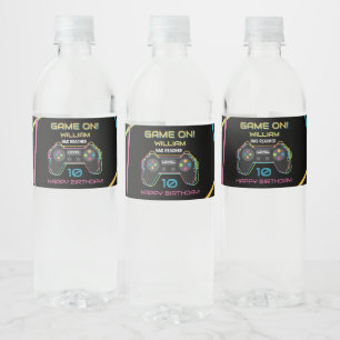 Rótulo De Garrafa De Vinho Aniversário Neon de Jogo de Vídeo de Adolescente