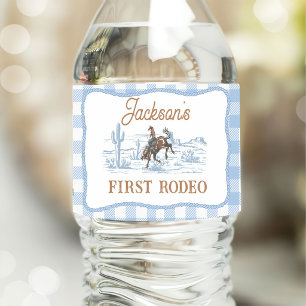 Rótulo De Garrafa De Vinho Aniversário Rodeio Cowboy Azul Ocidental