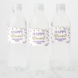 Rótulo De Garrafa De Vinho Aposentadoria Feliz Confete Roxo Dourado