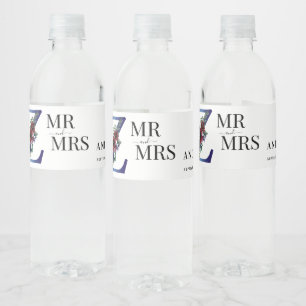 Rótulo De Garrafa De Vinho Aquarela Elegante de um Buquê Floral Vermelho e Az