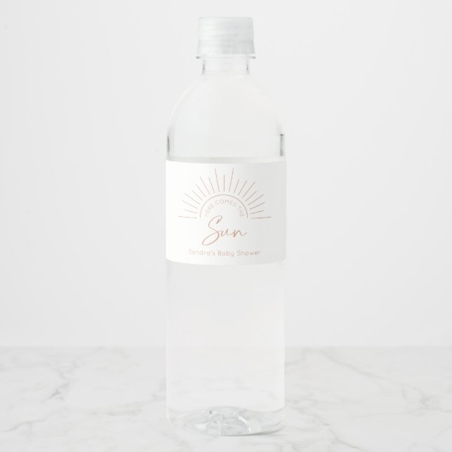 Rótulo De Garrafa De Vinho Aqui Vem O Chá de fraldas Sun Boho (Frente)