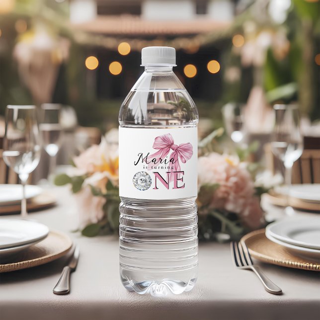 Rótulo De Garrafa De Vinho Arco de coquete rosa-faísca 1rua (Criador carregado)