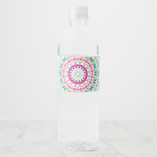 Rótulo De Garrafa De Vinho Arte Vibrante e Colorida de Mandala