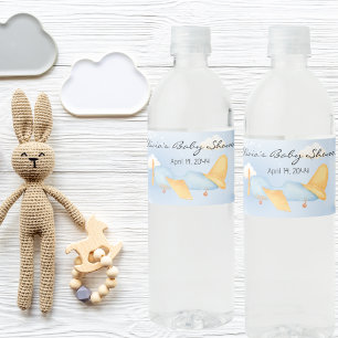 Rótulo De Garrafa De Vinho Avião Nuvens Azul Dourado, Chuveiro de Bebê Menino
