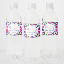 Rótulo De Garrafa De Vinho Azulejos mexicanos azuis cor-de-rosa, chá de panel